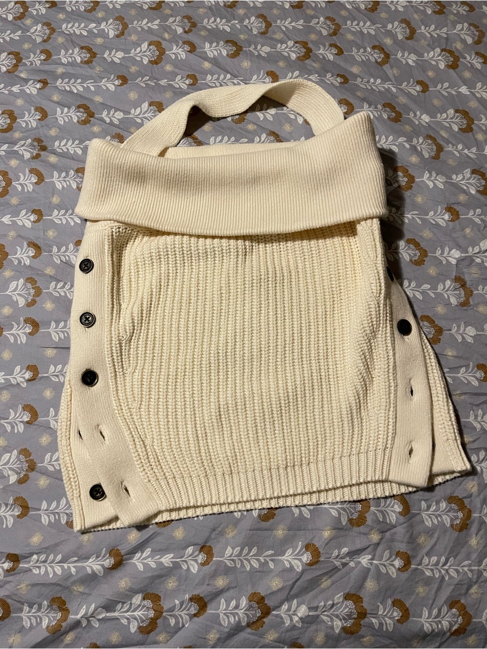 Zara Terez Ivory Off-Shoulder Ribbed Button Knit Top